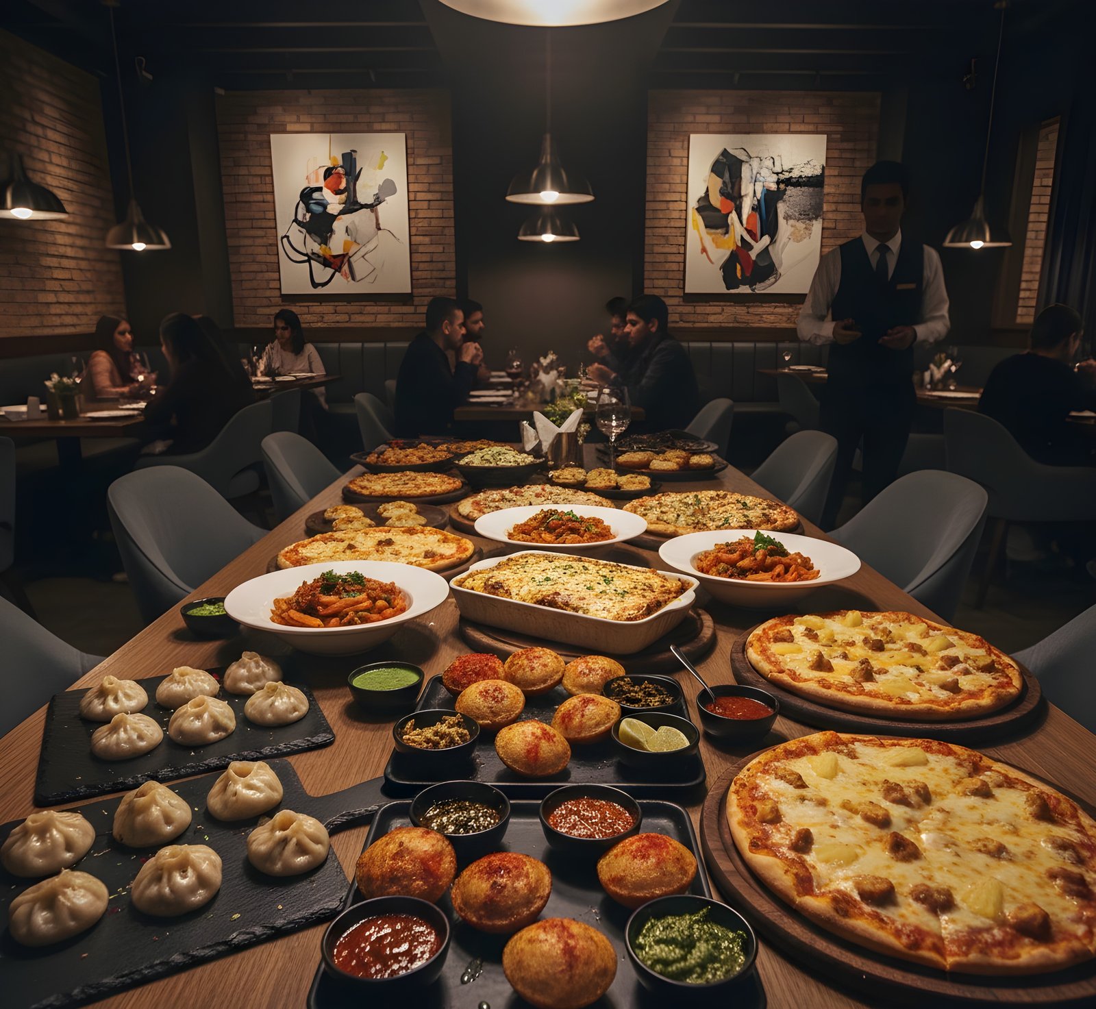 Momos, Pasta, Pizza